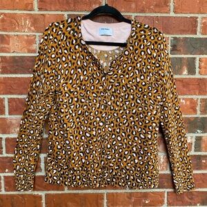 Old Navy Womens Large Mustard Leopard Animal Print Vneck Cardigan Sweater